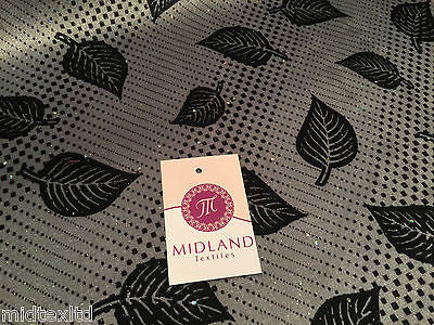 Leaf Print Spandex Velvet Sequinned - 2 way stretch Fabric-58' M16-16 Mtex - Midland Textiles & Fabric