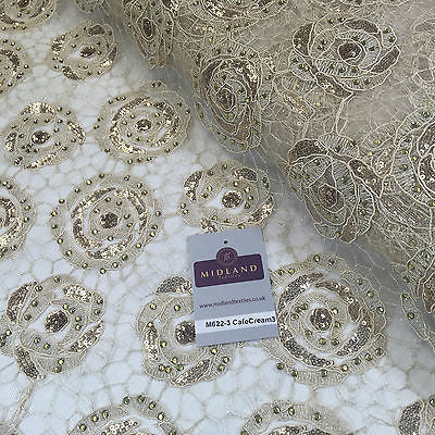 Vintage embellished Mesh net Double scalloped edging Dress Fabric 58' Wide M622 - Midland Textiles & Fabric