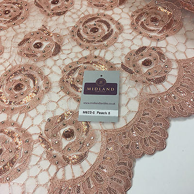 Vintage embellished Mesh net Double scalloped edging Dress Fabric 58' Wide M622 - Midland Textiles & Fabric