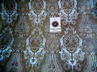 Indian Banarsi Gold Metallic Ornamental floral brocade fabric M373 Mtex 40' wide - Midland Textiles & Fabric