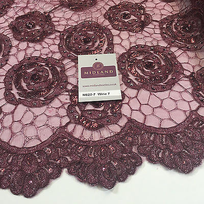 Vintage embellished Mesh net Double scalloped edging Dress Fabric 58' Wide M622 - Midland Textiles & Fabric