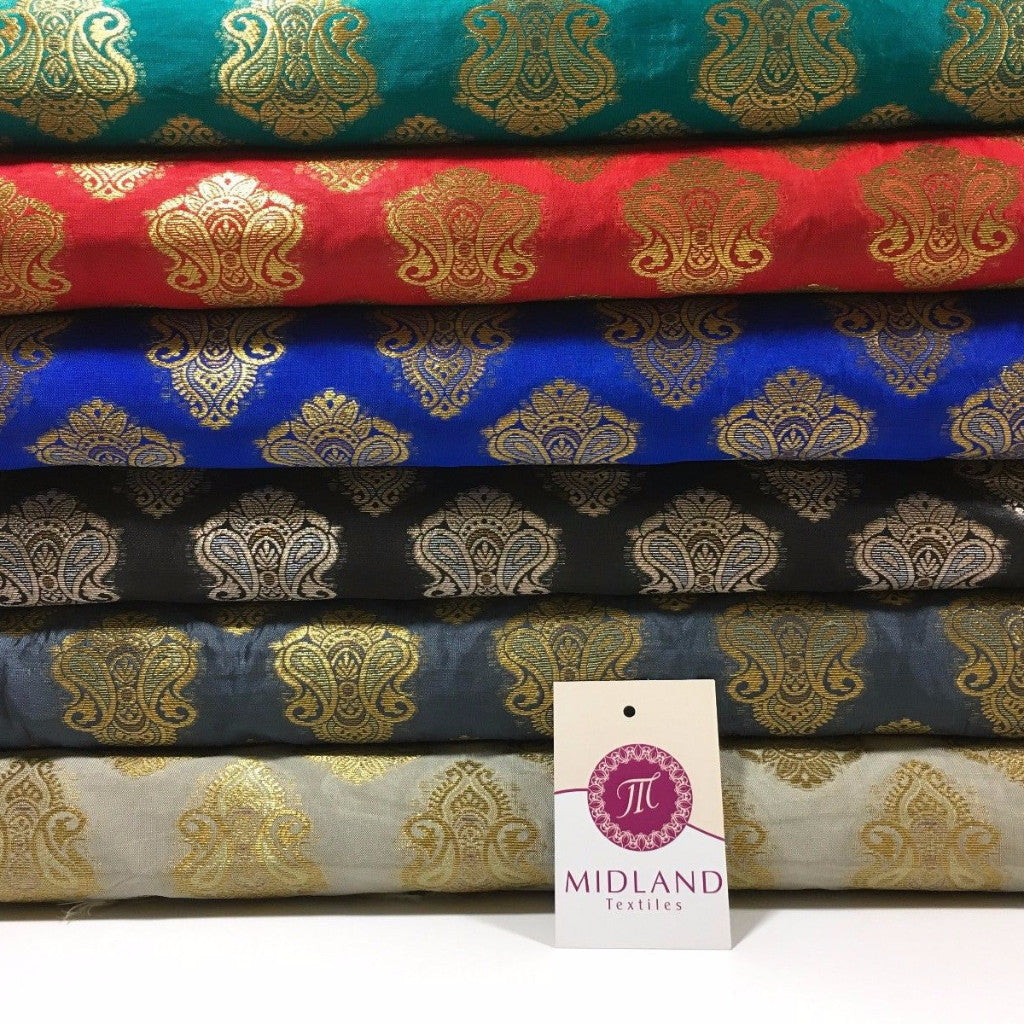 Indian Paisley Ornamental Metallic faux silk banarsi Brocade 44' Wide M606 - Midland Textiles & Fabric