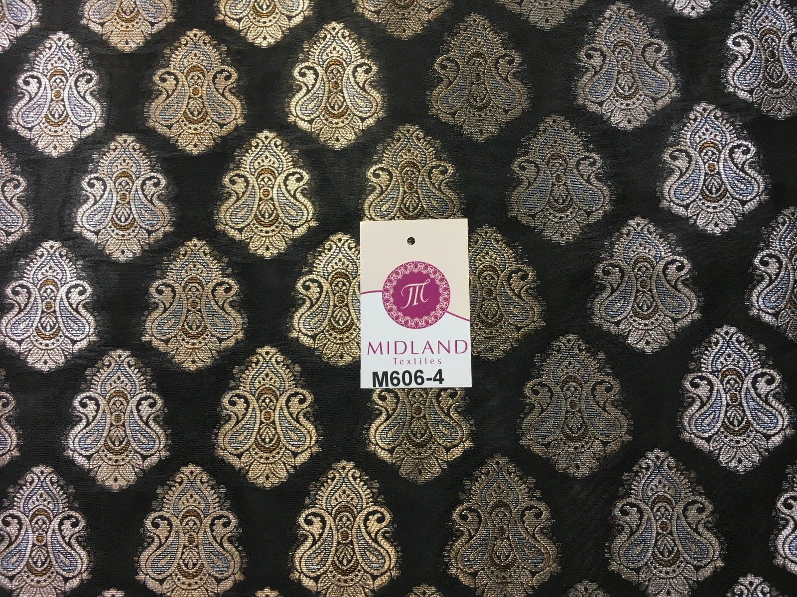 Indian Paisley Ornamental Metallic faux silk banarsi Brocade 44' Wide M606 - Midland Textiles & Fabric