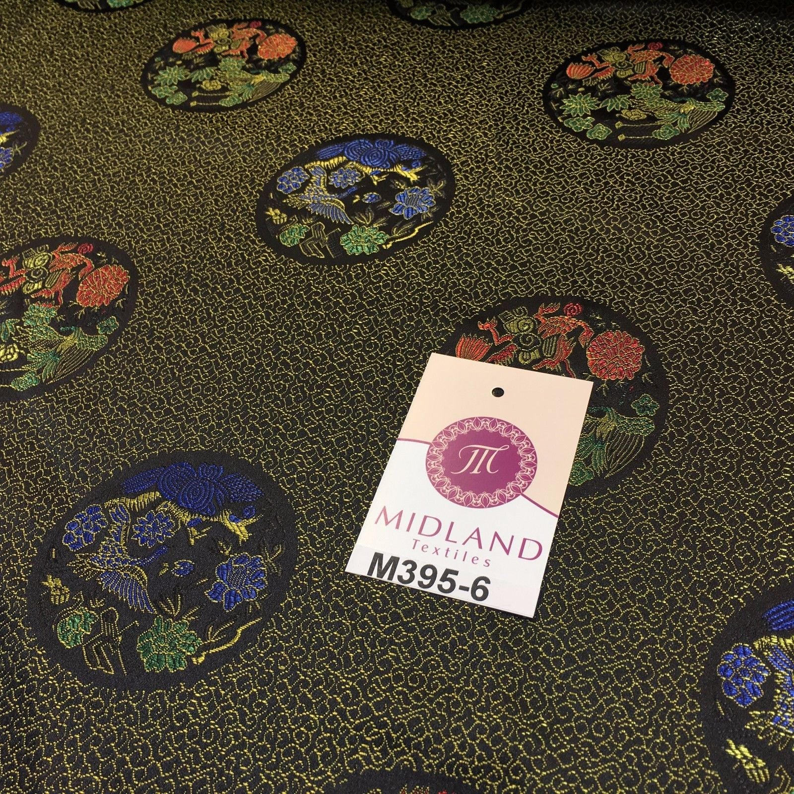 Traditional Chinese Authentic Black and Gold Silky Satin Brocade 45' M395-6 Mtex - Midland Textiles & Fabric