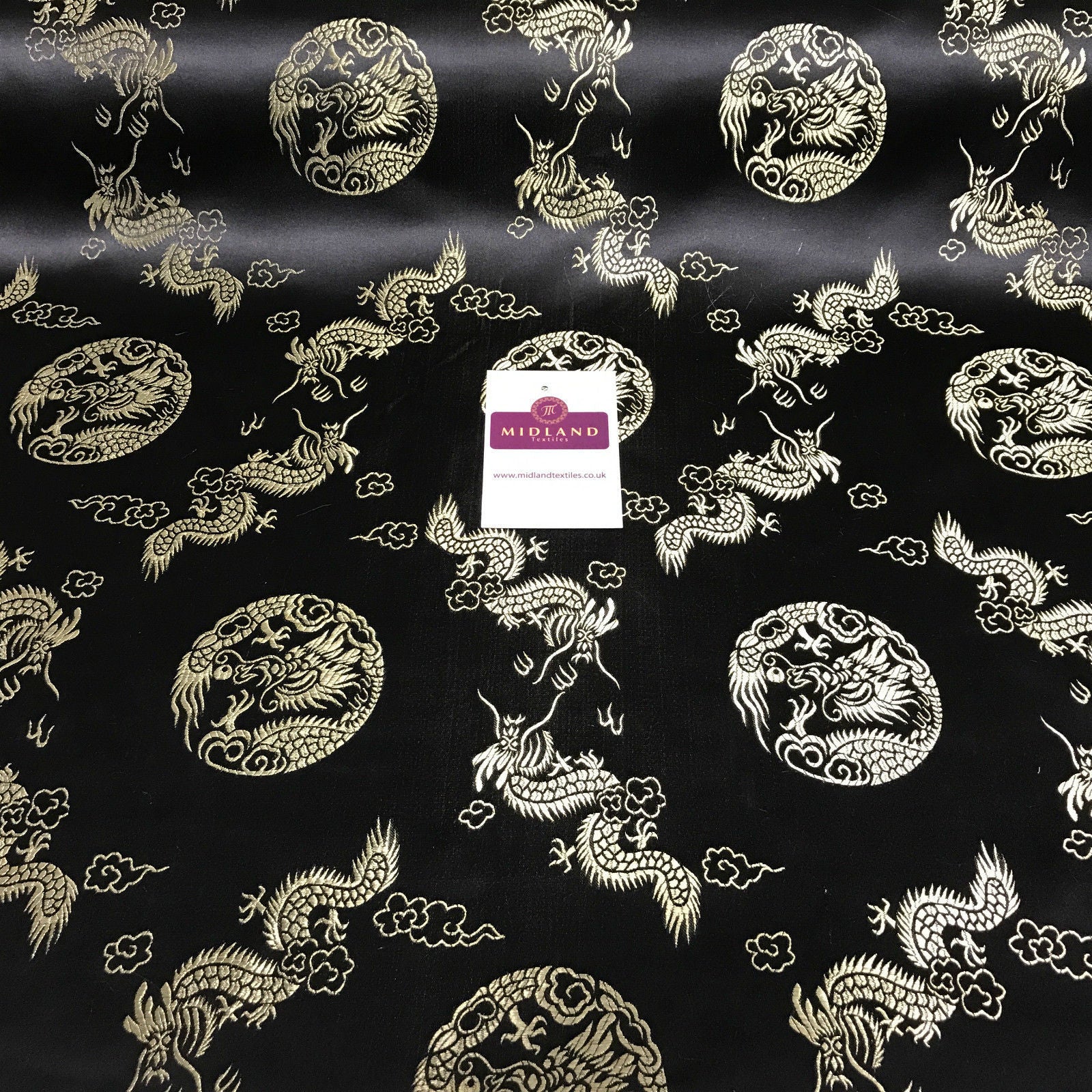 Traditional Oriental Gold Dragon Silk Satin Brocade 45' Wide M60 Mtex - Midland Textiles & Fabric