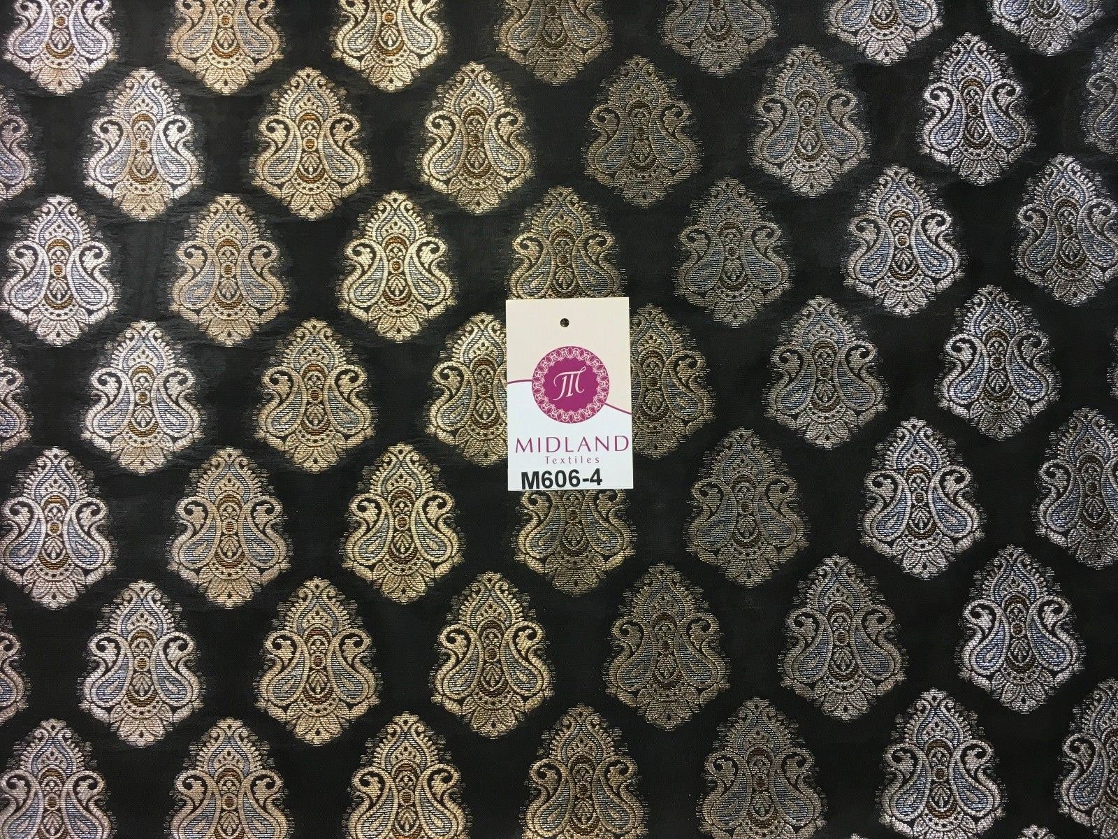 Indian Paisley Ornamental Metallic faux silk banarsi Brocade 44' Wide M606 - Midland Textiles & Fabric