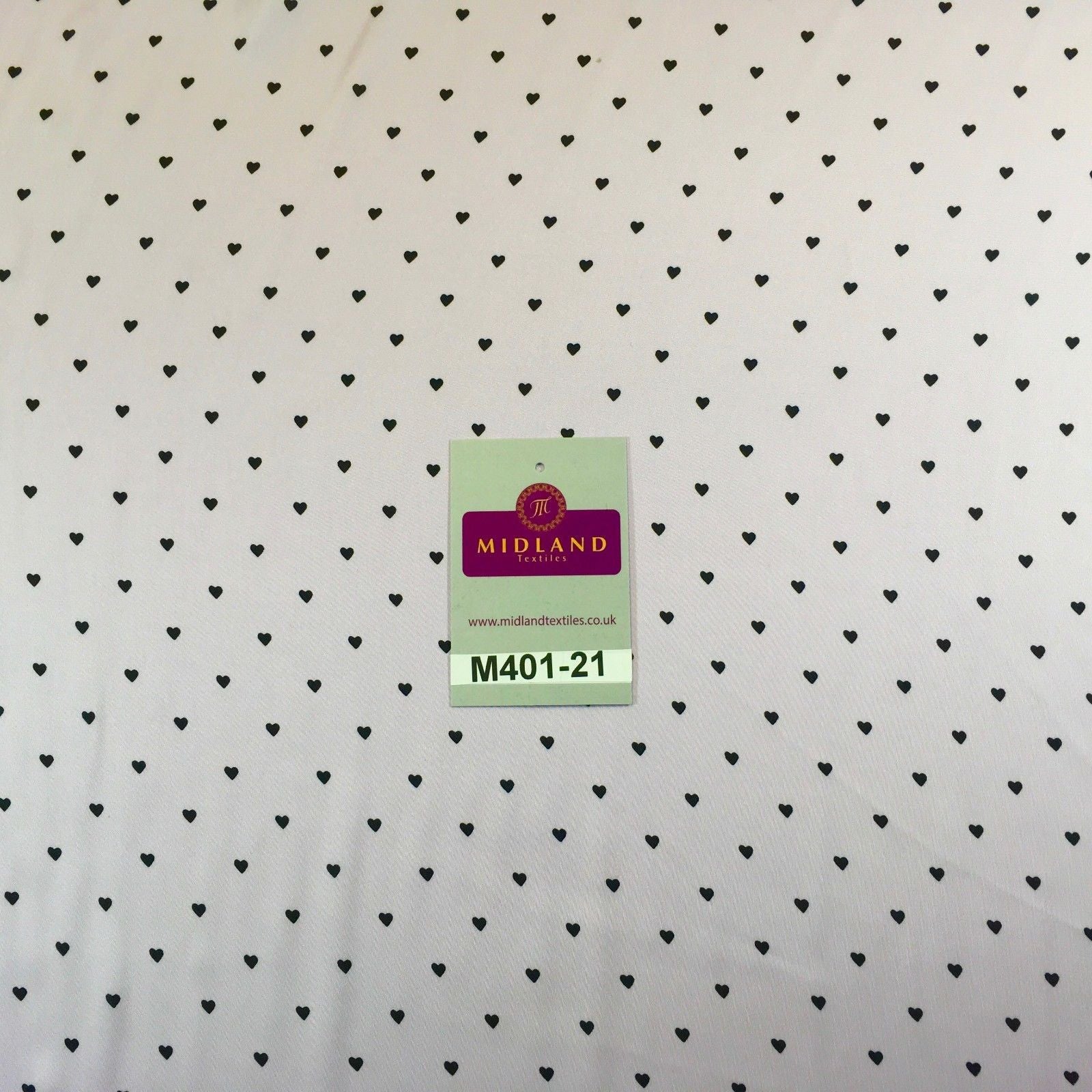 Lilac Silky Smooth Black Heart Printed Satin Dress fabric 58' M401-21 Mtex - Midland Textiles & Fabric