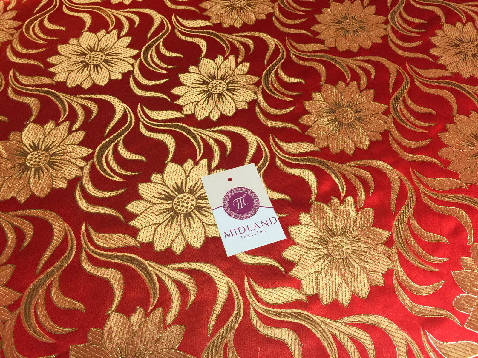 Red and gold floral Metallic jacquard brocade Fabric 58' Wide M380 Mtex - Midland Textiles & Fabric