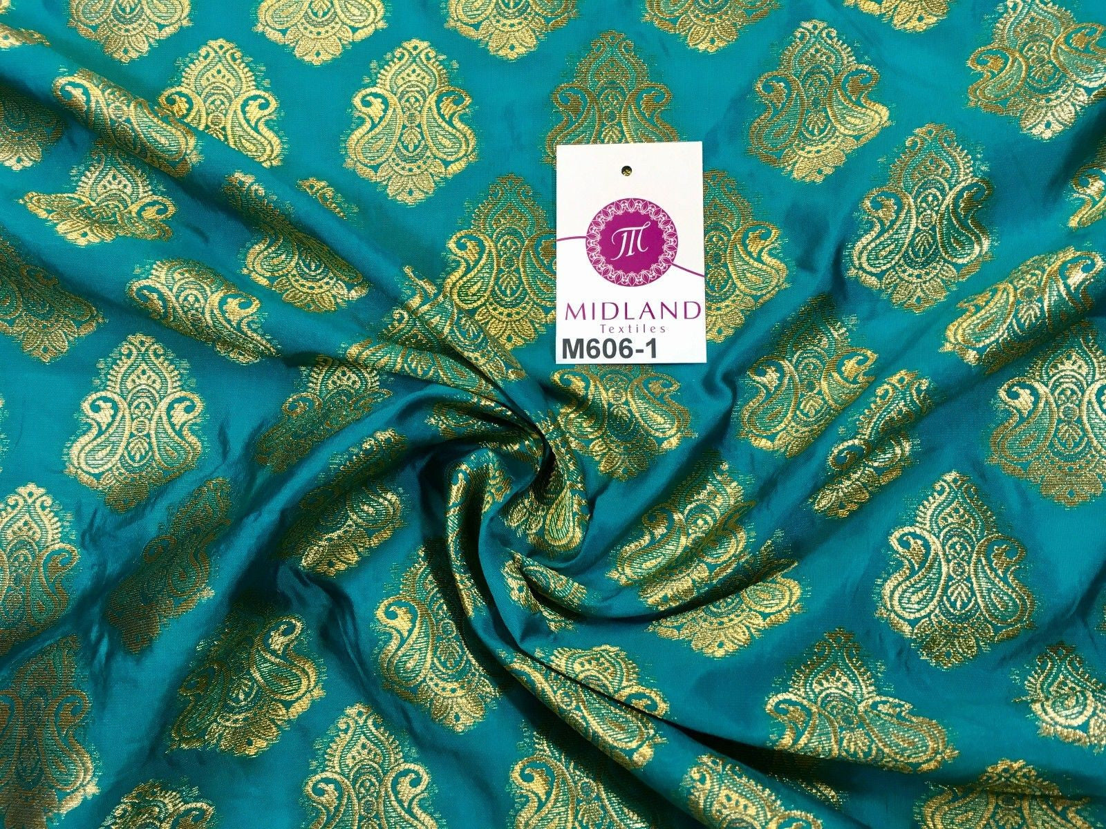 Indian Paisley Ornamental Metallic faux silk banarsi Brocade 44' Wide M606 - Midland Textiles & Fabric
