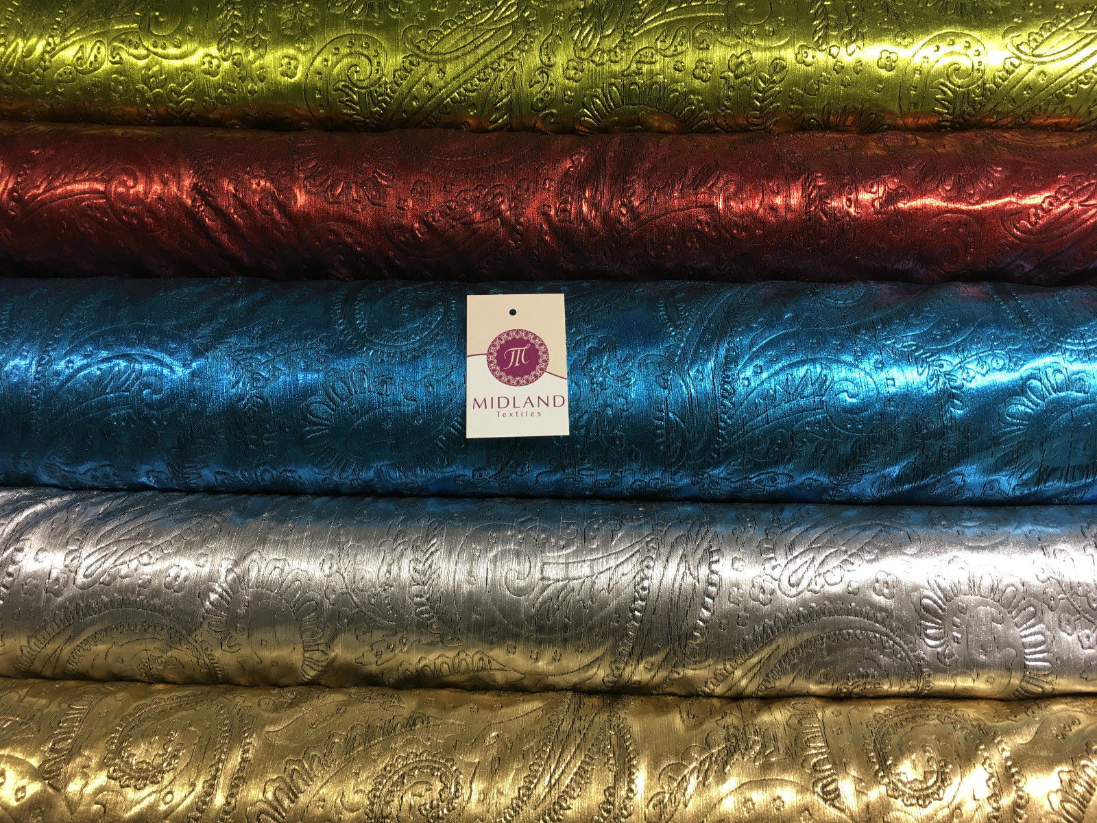 Lame Corduroy Paisley Embossed Foil 1 way stretch Fabric 58' wide M104 Mtex - Midland Textiles & Fabric