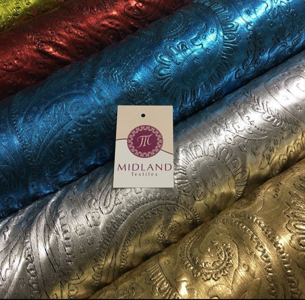 Lame Corduroy Paisley Embossed Foil 1 way stretch Fabric 58