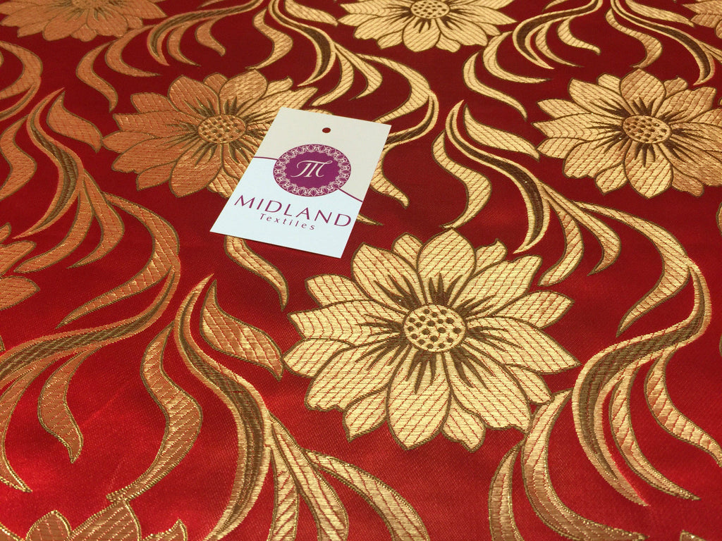 Red and gold floral Metallic jacquard brocade Fabric 58