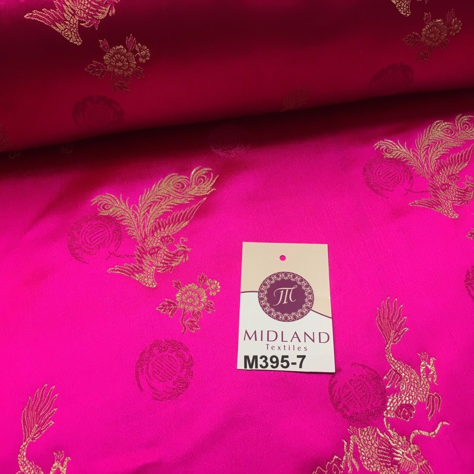 Traditional Cerise Pink Chinese Oriental Satin brocade 45' Wide M395-7 Mtex - Midland Textiles & Fabric