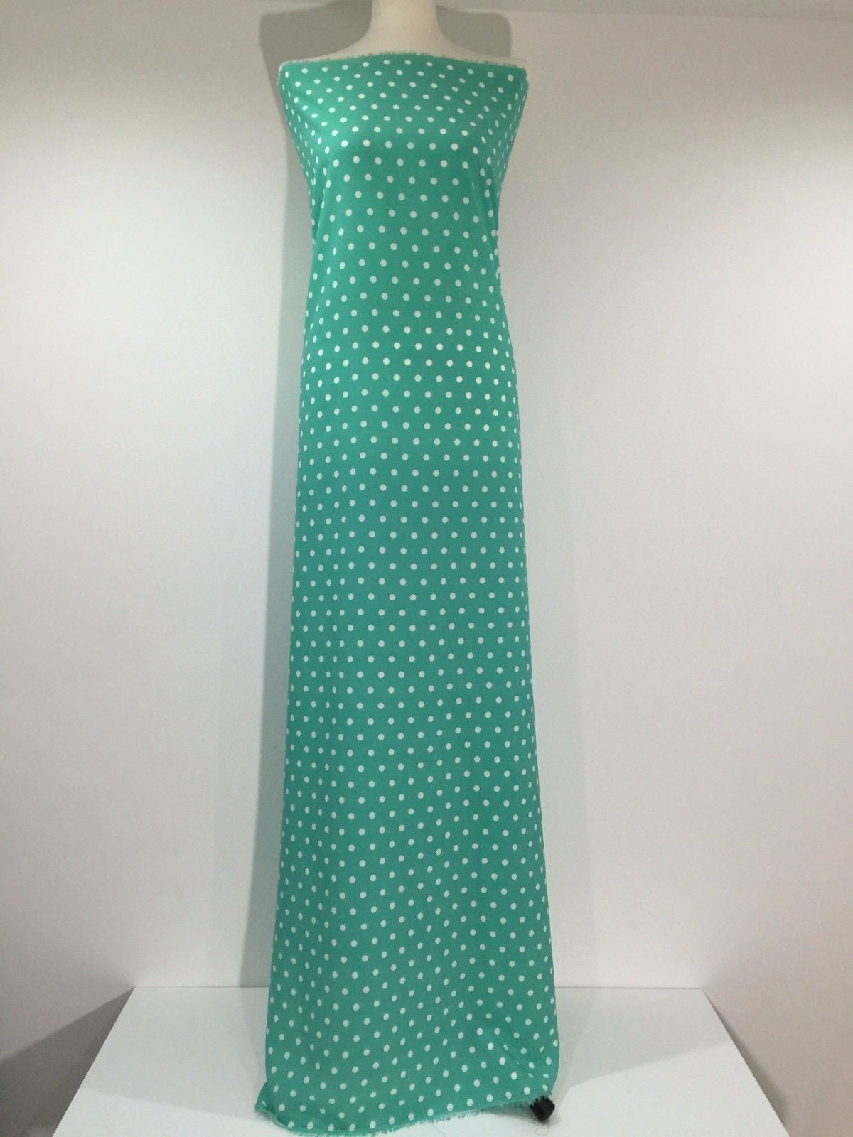 Aqua green polka dot peachskin crepe dress fabric 58' M252 Mtex - Midland Textiles & Fabric