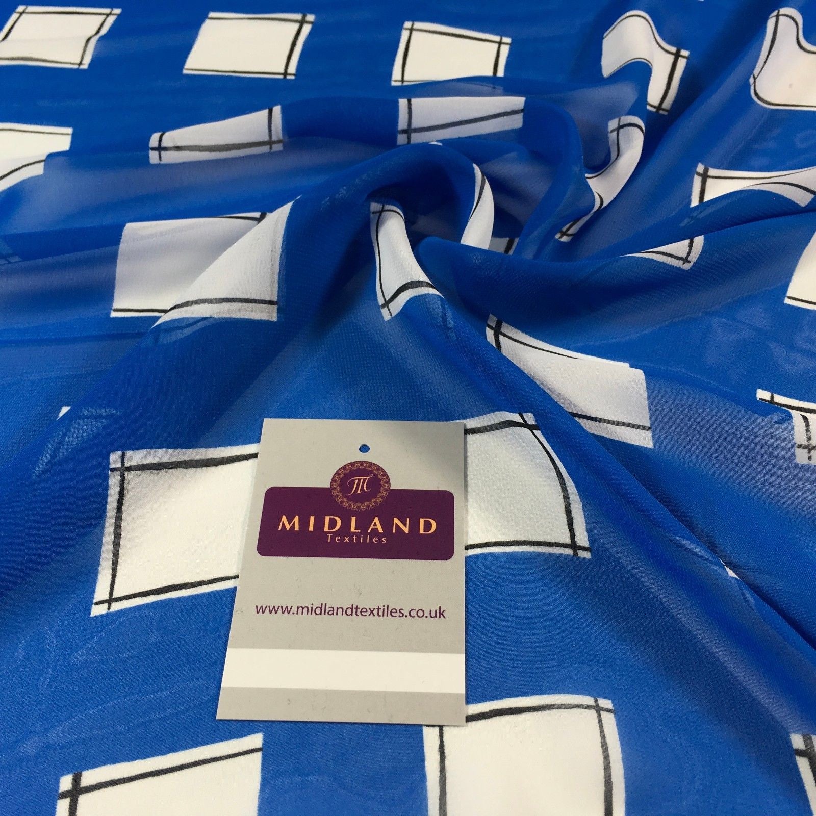 Cobalt blue and white check light chiffon Dress fabric 58' M401-18 Mtex - Midland Textiles & Fabric