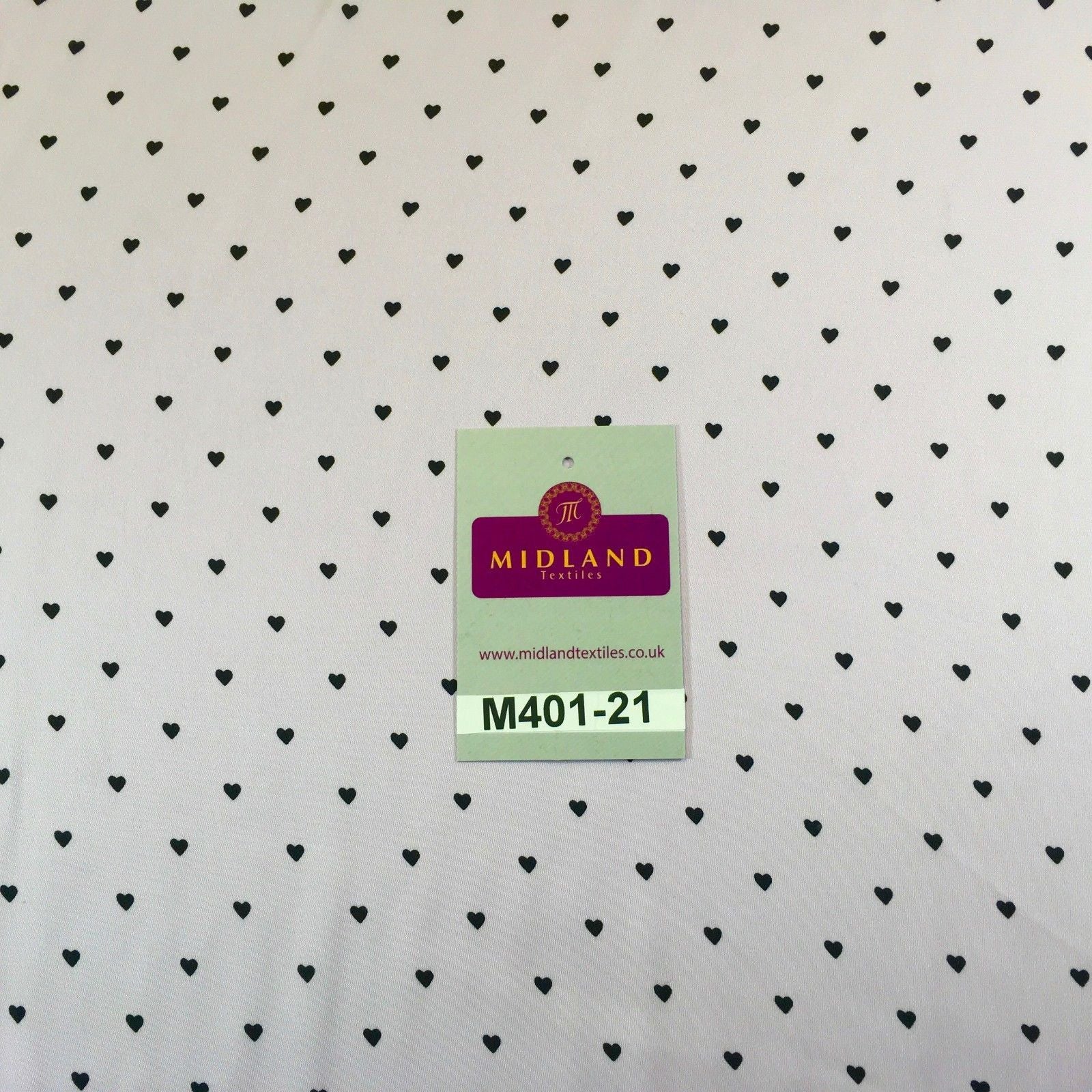 Lilac Silky Smooth Black Heart Printed Satin Dress fabric 58' M401-21 Mtex - Midland Textiles & Fabric