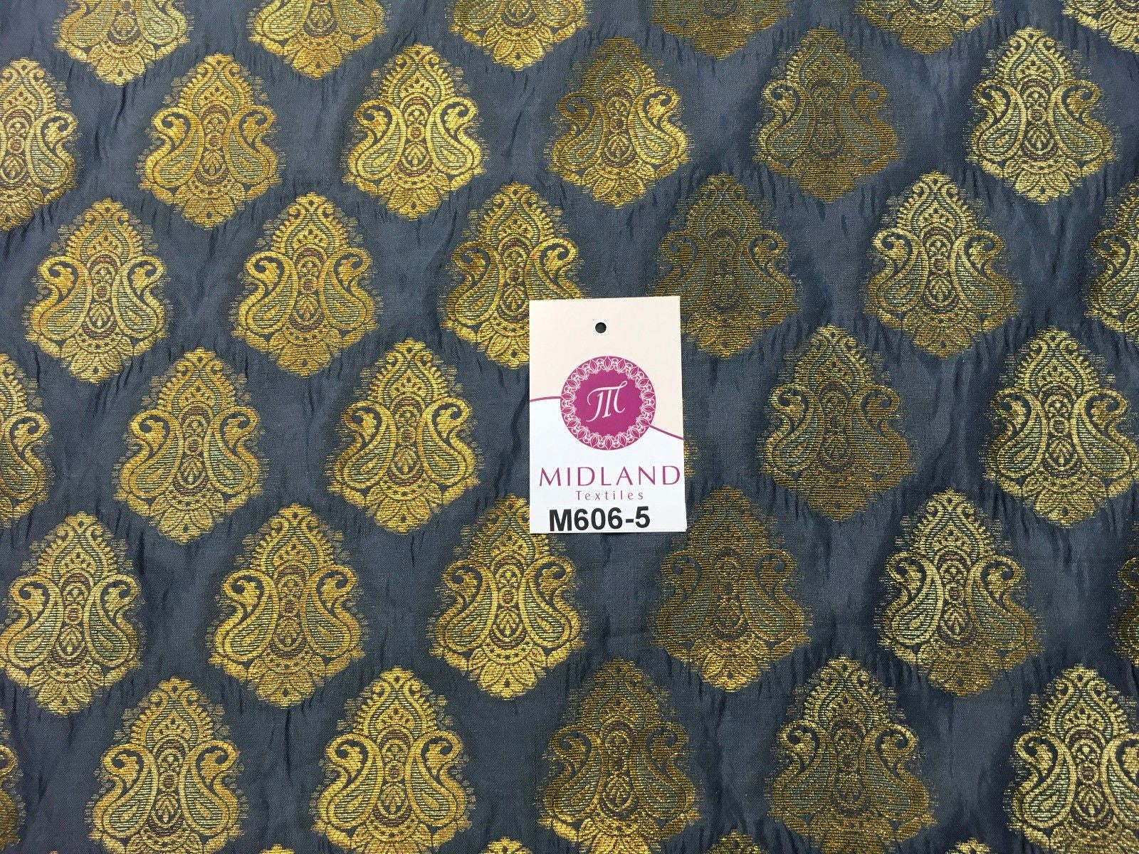 Indian Paisley Ornamental Metallic faux silk banarsi Brocade 44' Wide M606 - Midland Textiles & Fabric