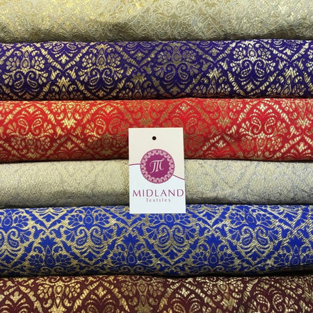 Indian Metallic Ornamental Jacquard faux silk banarsi Brocade 44" Wide M605 - Midland Textiles & Fabric