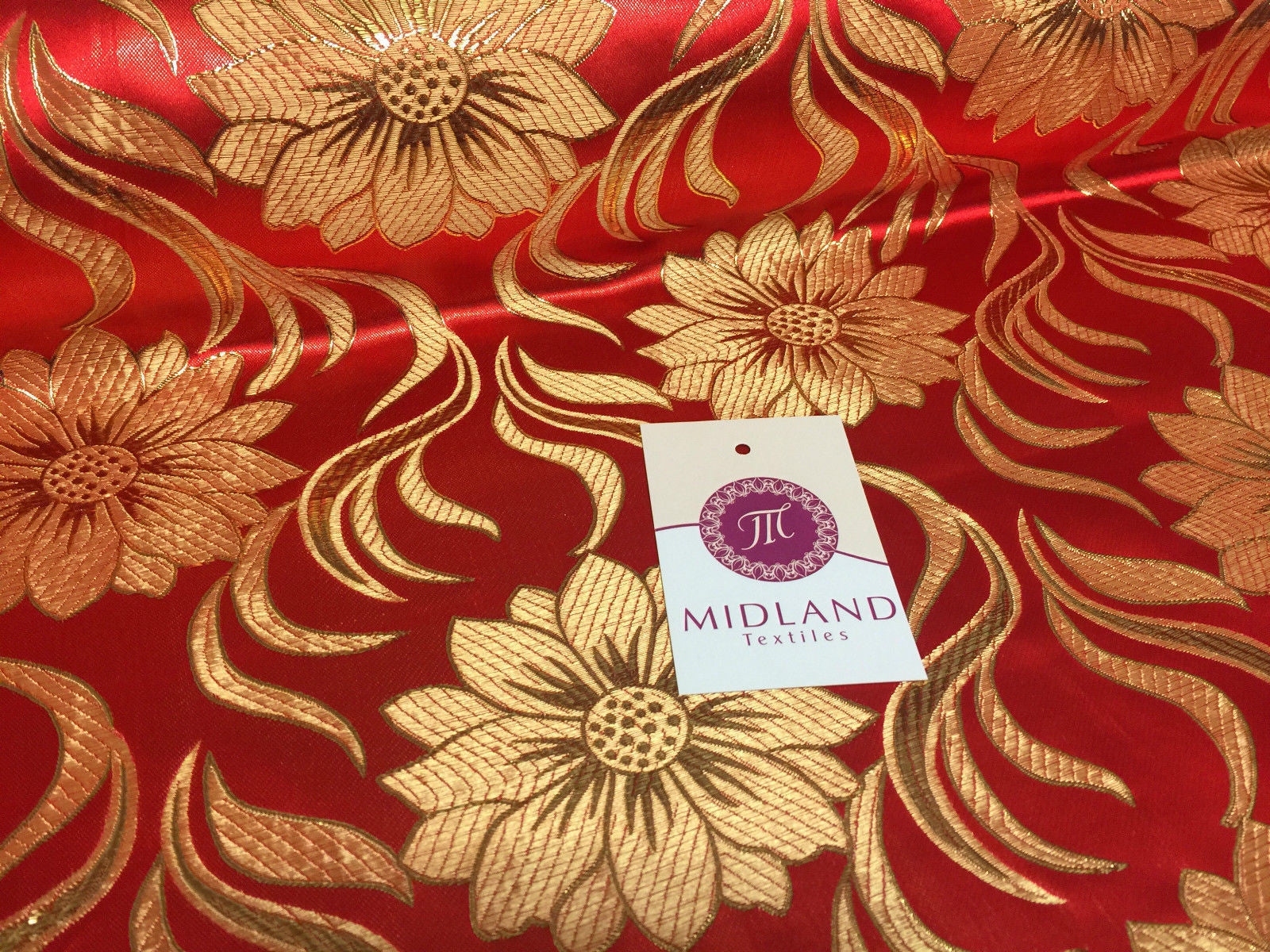 Red and gold floral Metallic jacquard brocade Fabric 58' Wide M380 Mtex - Midland Textiles & Fabric
