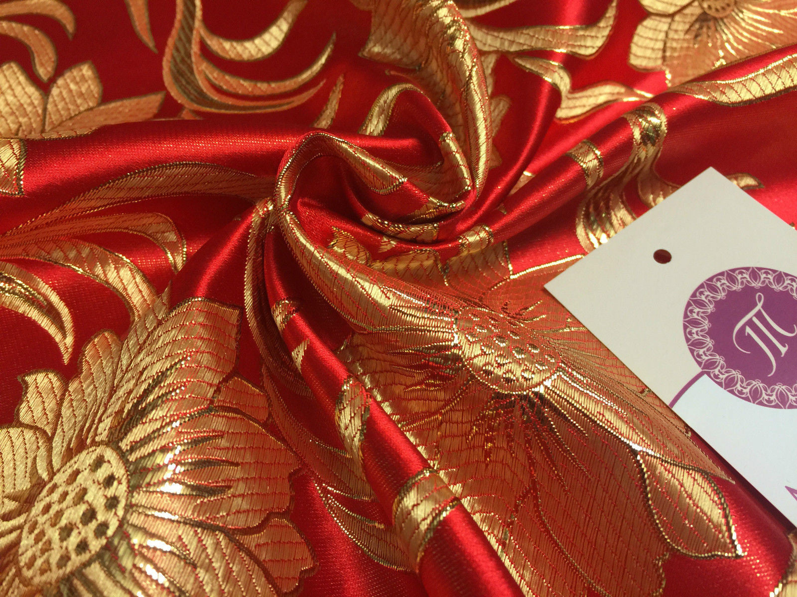 Red and gold floral Metallic jacquard brocade Fabric 58' Wide M380 Mtex - Midland Textiles & Fabric