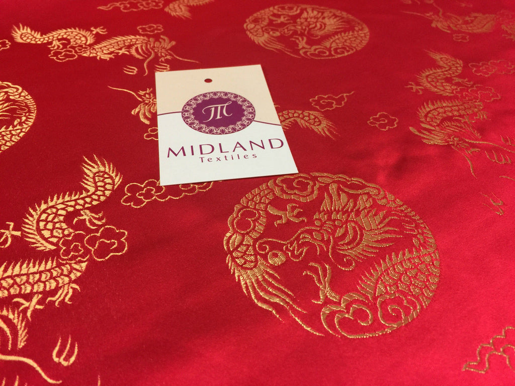 Traditional Oriental Gold Dragon Silk Satin Brocade 45