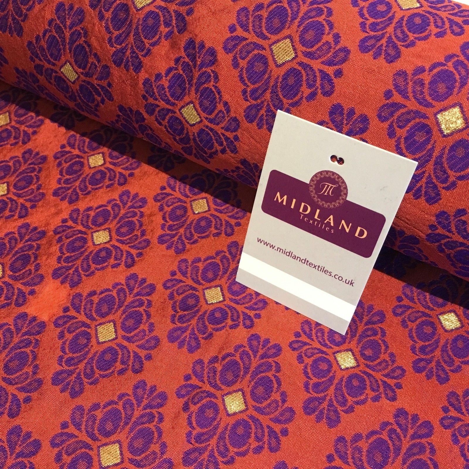 Indian Floral Gold geometric Jacquard brocade waistcoat fabric 45'  M724 Mtex - Midland Textiles & Fabric