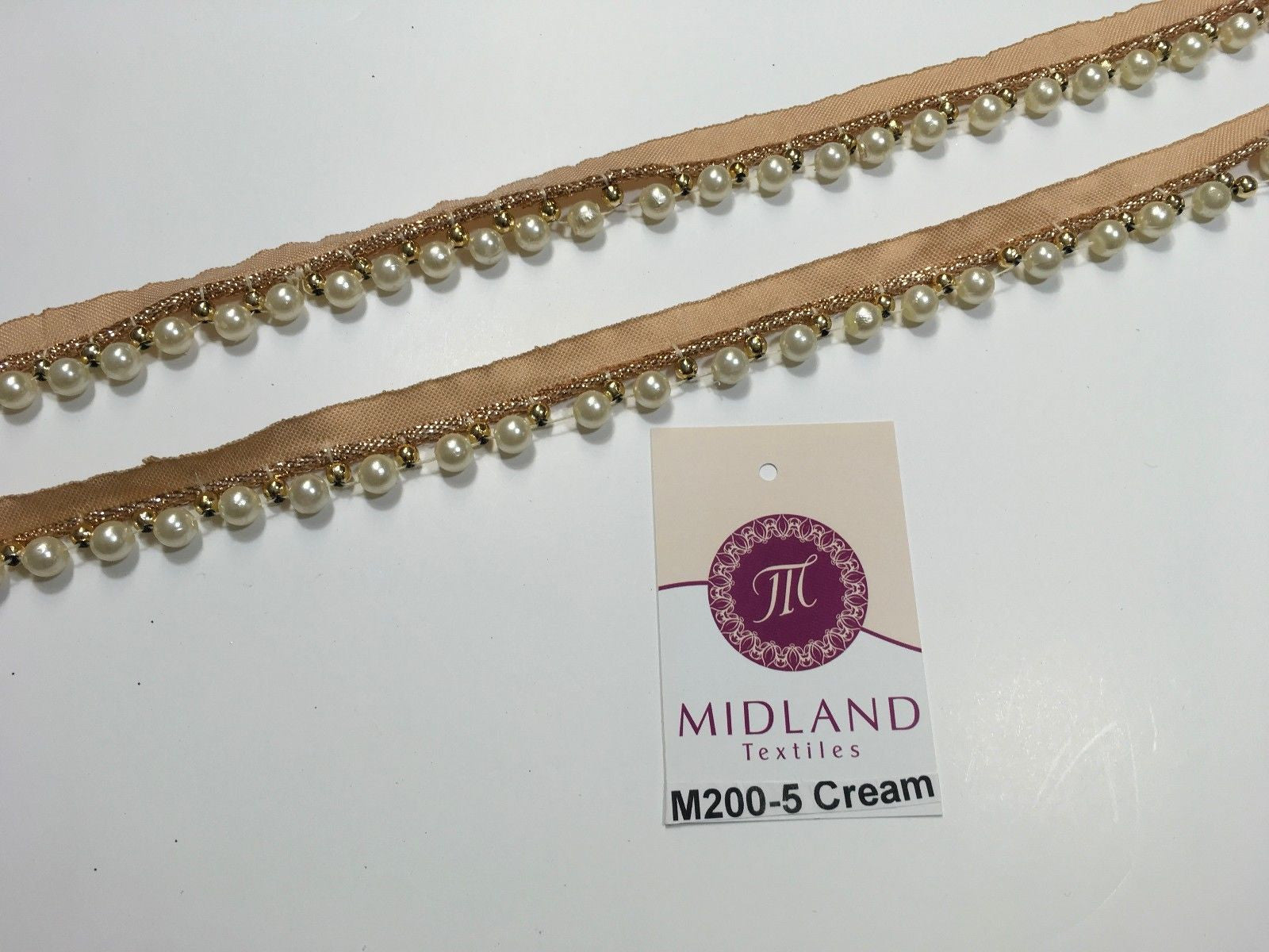 Vintage Pearl beaded Ribbon Crafting, Edging and Trimmings M200 Mtex - Midland Textiles & Fabric