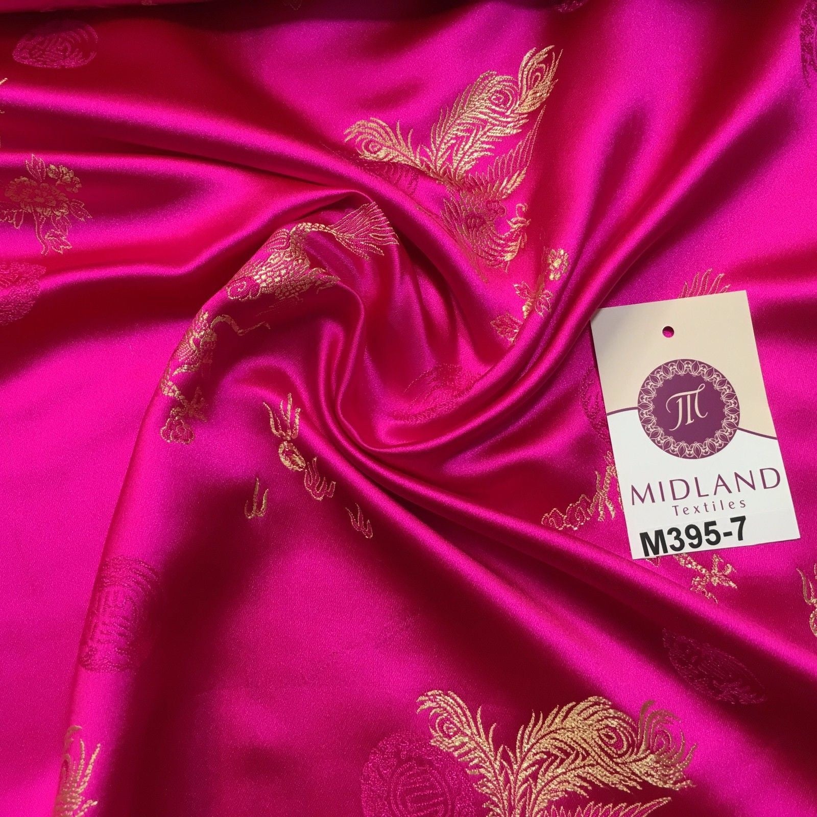 Traditional Cerise Pink Chinese Oriental Satin brocade 45' Wide M395-7 Mtex - Midland Textiles & Fabric