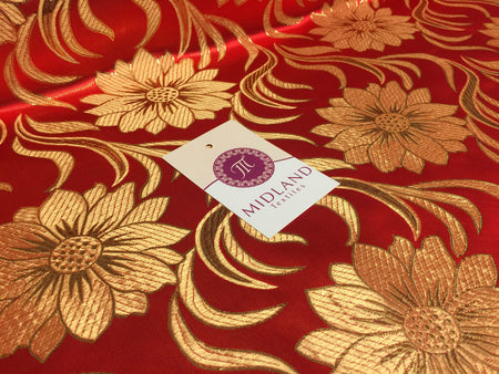 Red and gold floral Metallic jacquard brocade Fabric 58" Wide M380 Mtex - Midland Textiles & Fabric