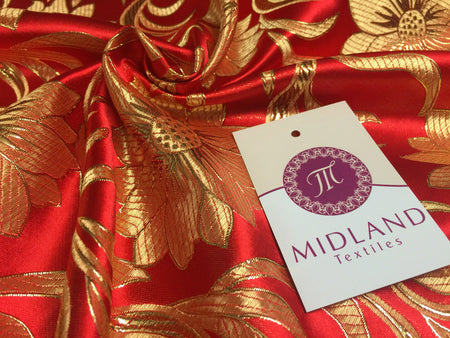 Red and gold floral Metallic jacquard brocade Fabric 58" Wide M380 Mtex - Midland Textiles & Fabric