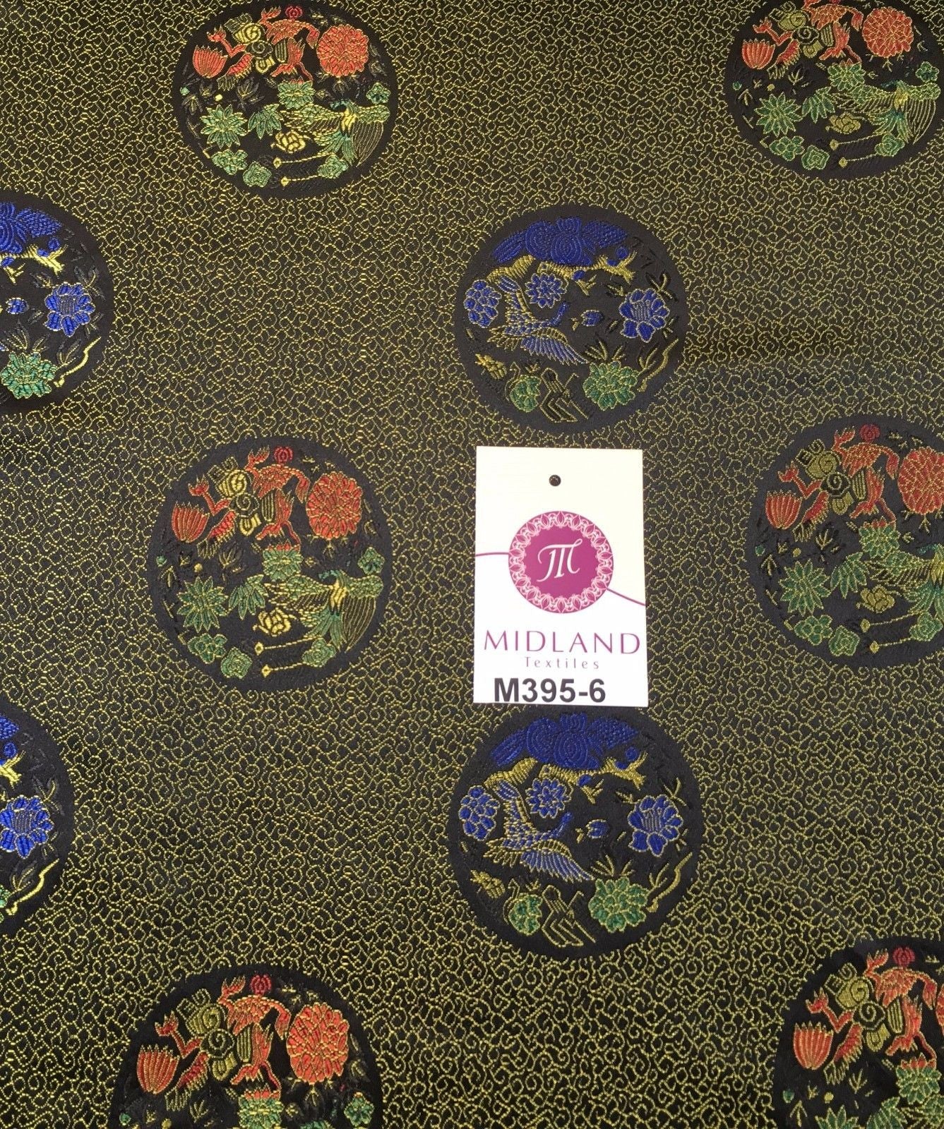 Traditional Chinese Authentic Black and Gold Silky Satin Brocade 45' M395-6 Mtex - Midland Textiles & Fabric