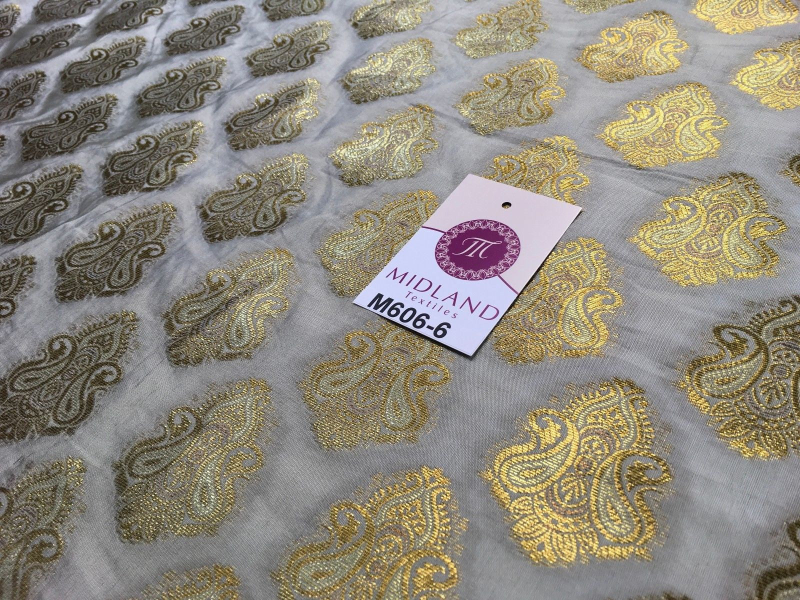 Indian Paisley Ornamental Metallic faux silk banarsi Brocade 44' Wide M606 - Midland Textiles & Fabric