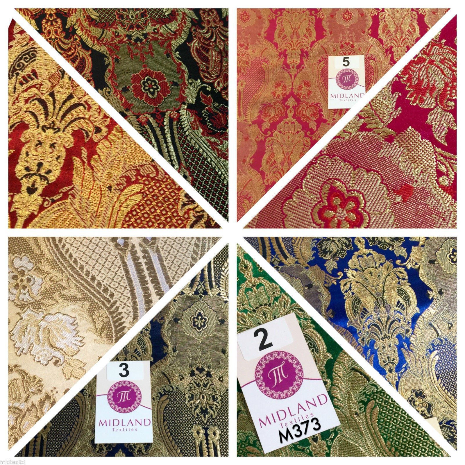 Indian Banarsi Gold Metallic Ornamental floral brocade fabric M373 Mtex 40' wide - Midland Textiles & Fabric