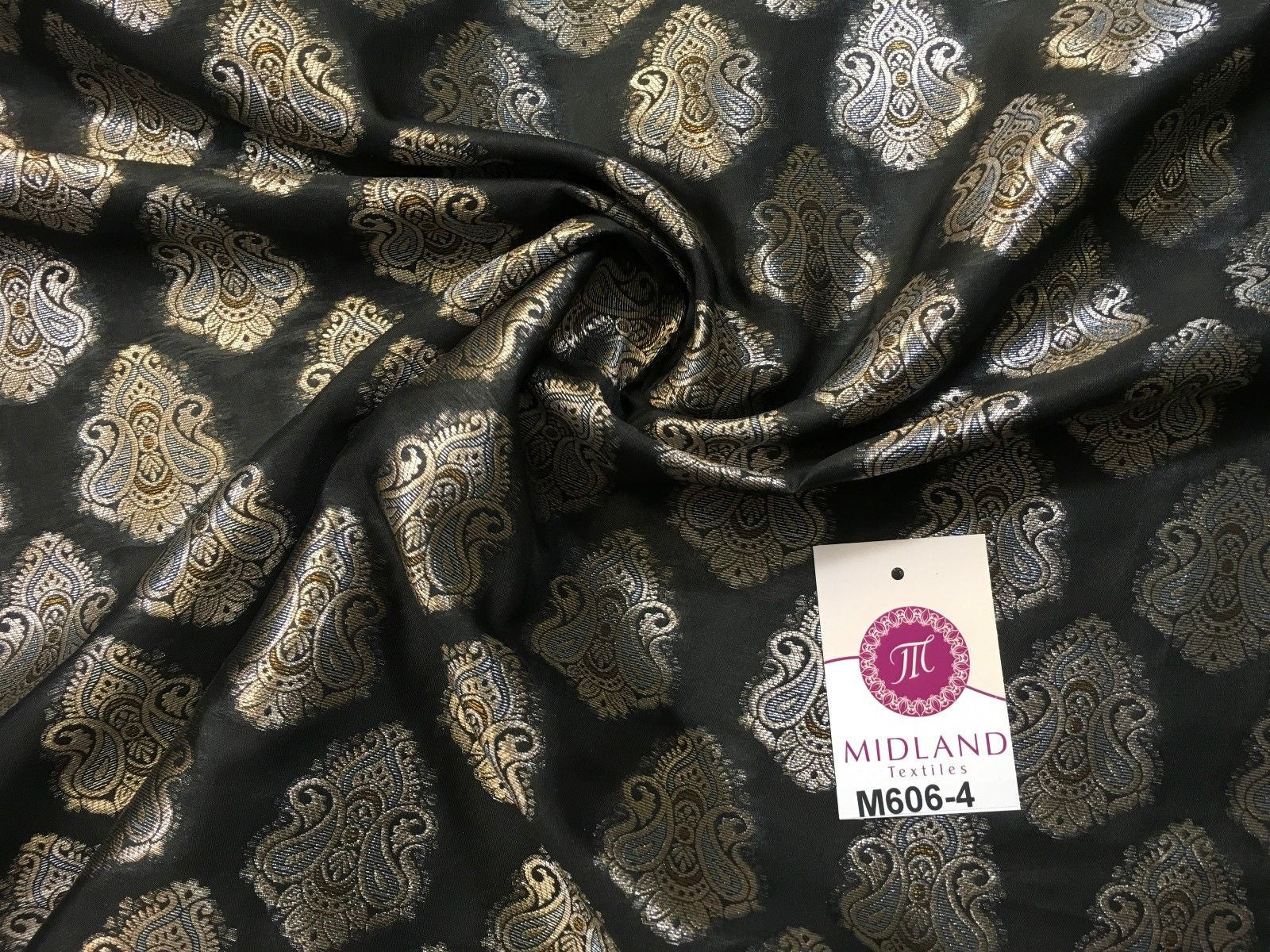 Indian Paisley Ornamental Metallic faux silk banarsi Brocade 44' Wide M606 - Midland Textiles & Fabric
