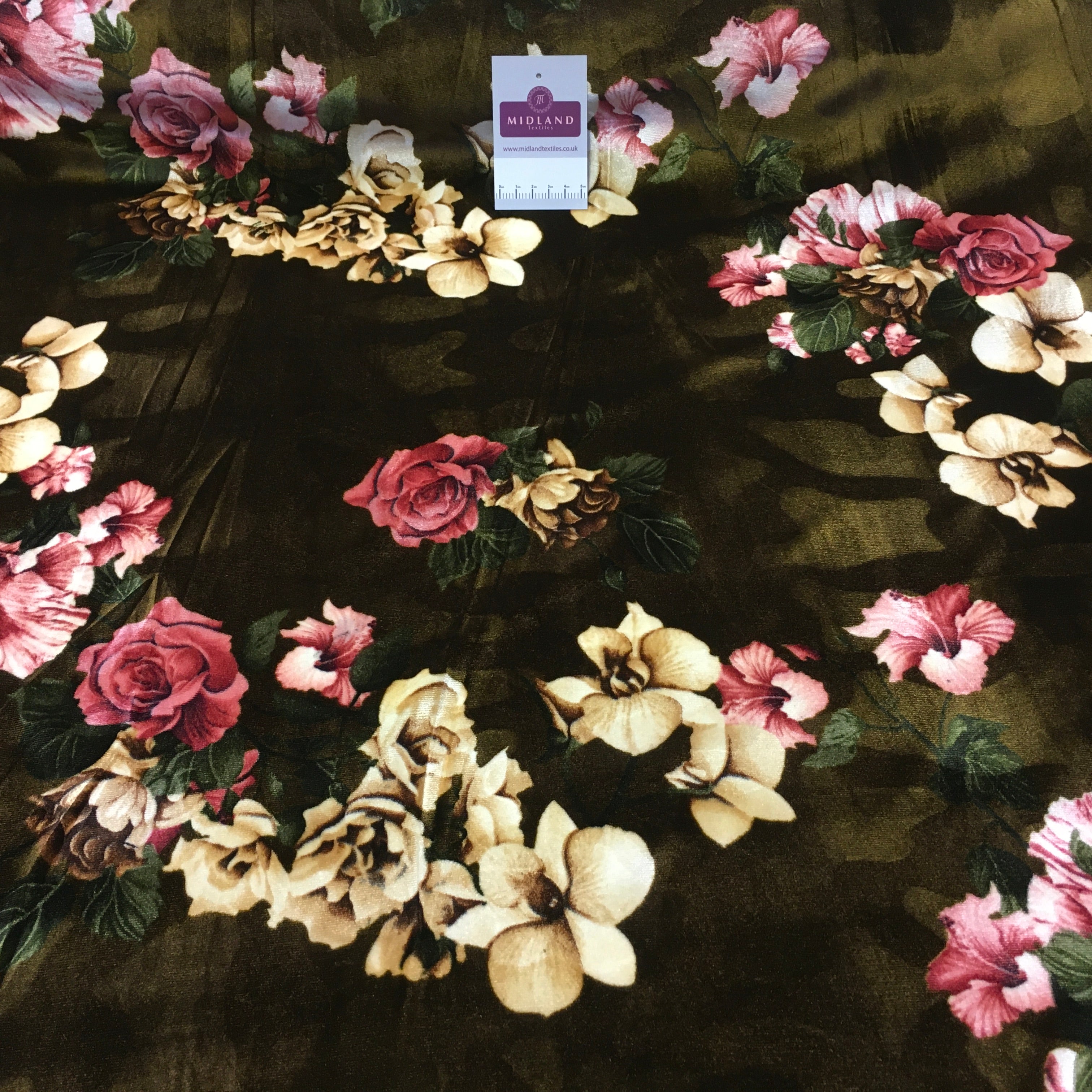 Vintage Floral Velvet Velour Stretch Printed dress fabric MA1430 Mtex