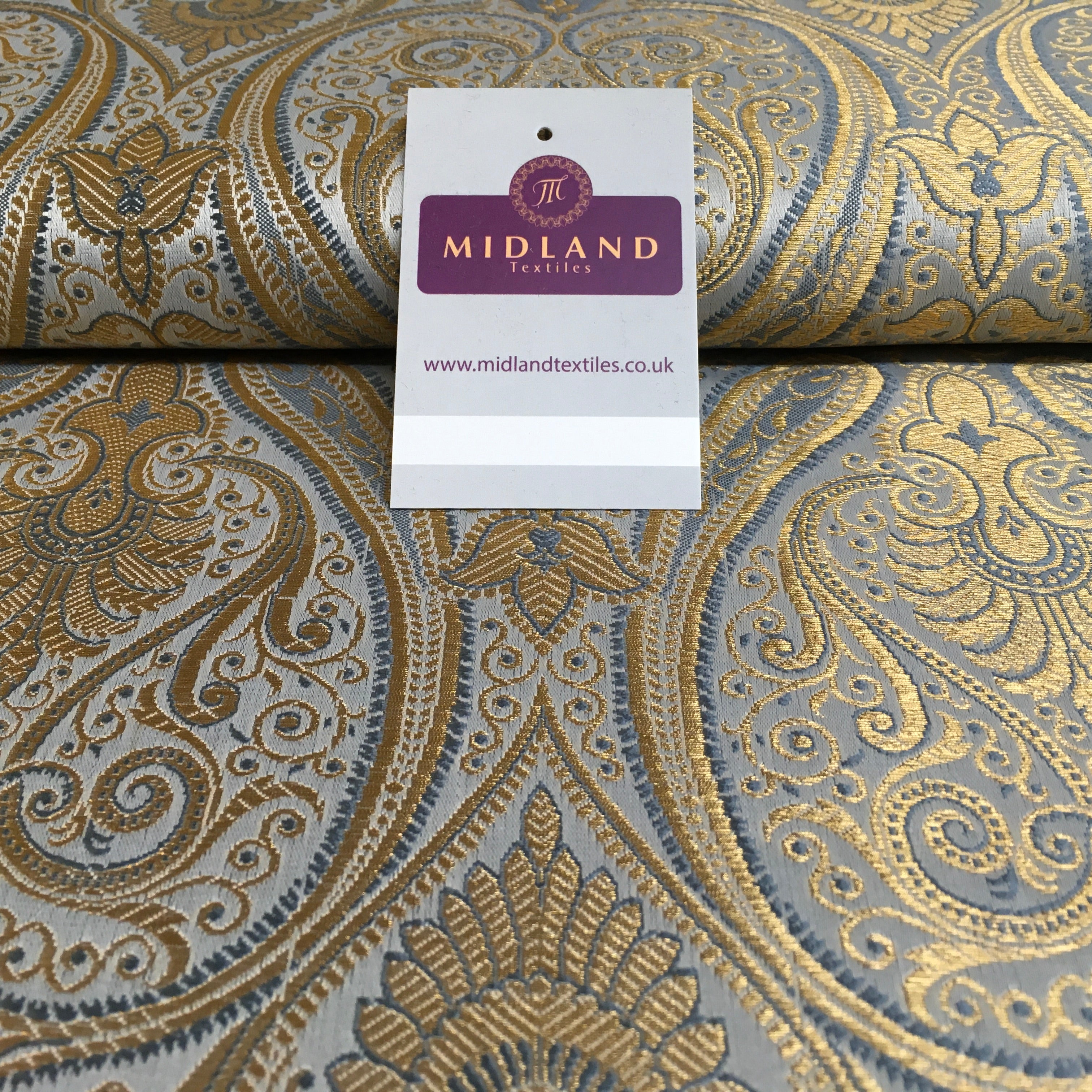 Ornamental paisley gold metallic print Indian banarsi Brocade fabric M246 Mtex