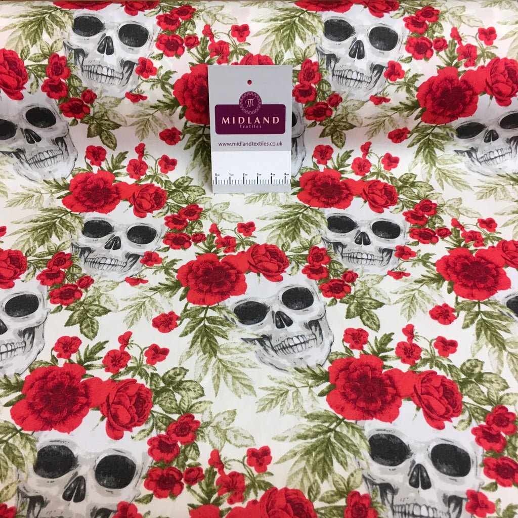 Halloween Skull and roses printed 100% cotton poplin craft mask Fabric 110 cm MD1395 Mtex