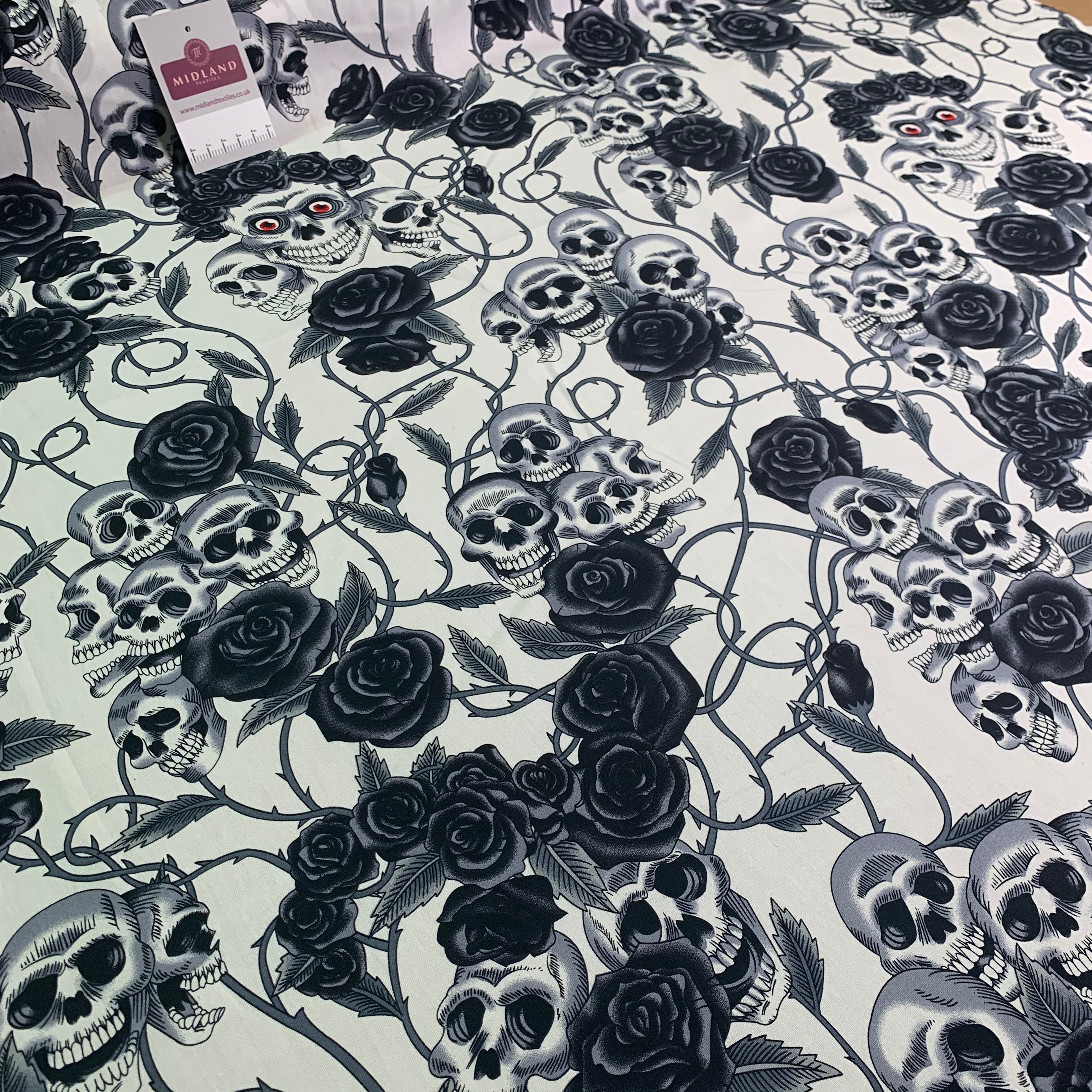 Halloween Skull and roses printed 100% cotton poplin craft mask Fabric MD1399 Mtex