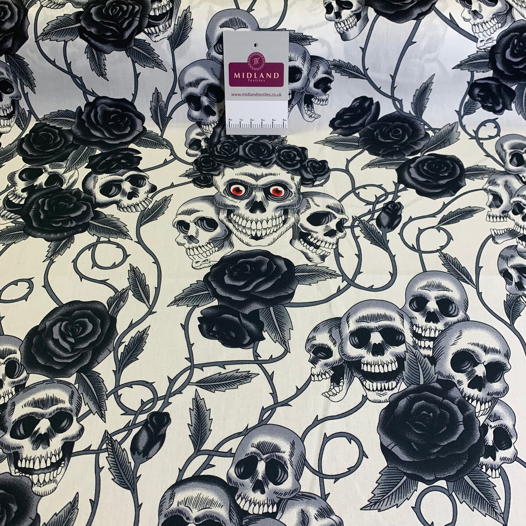 Halloween Skull and roses printed 100% cotton poplin craft mask Fabric MD1399 Mtex