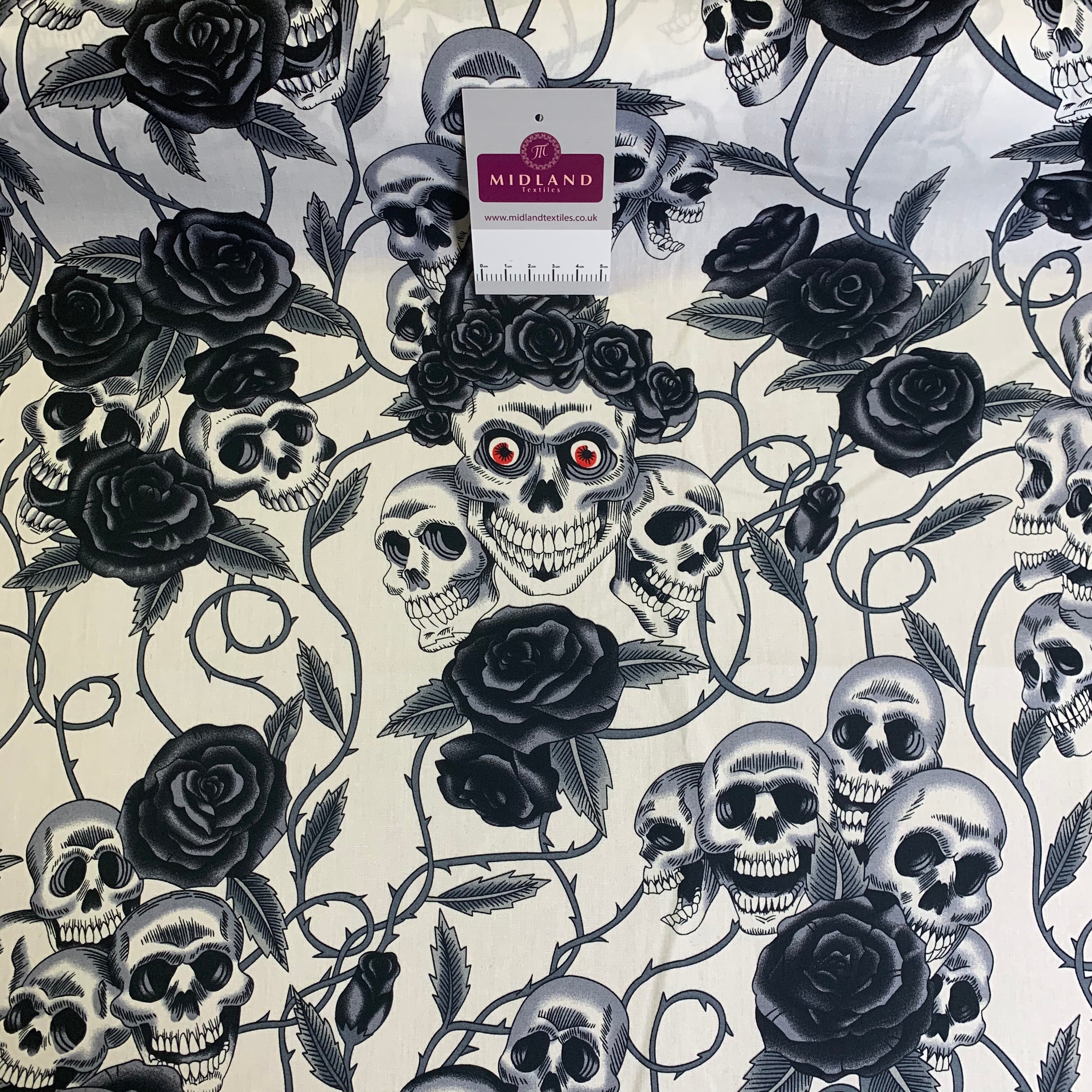 Halloween Skull and roses printed 100% cotton poplin craft mask Fabric MD1399 Mtex