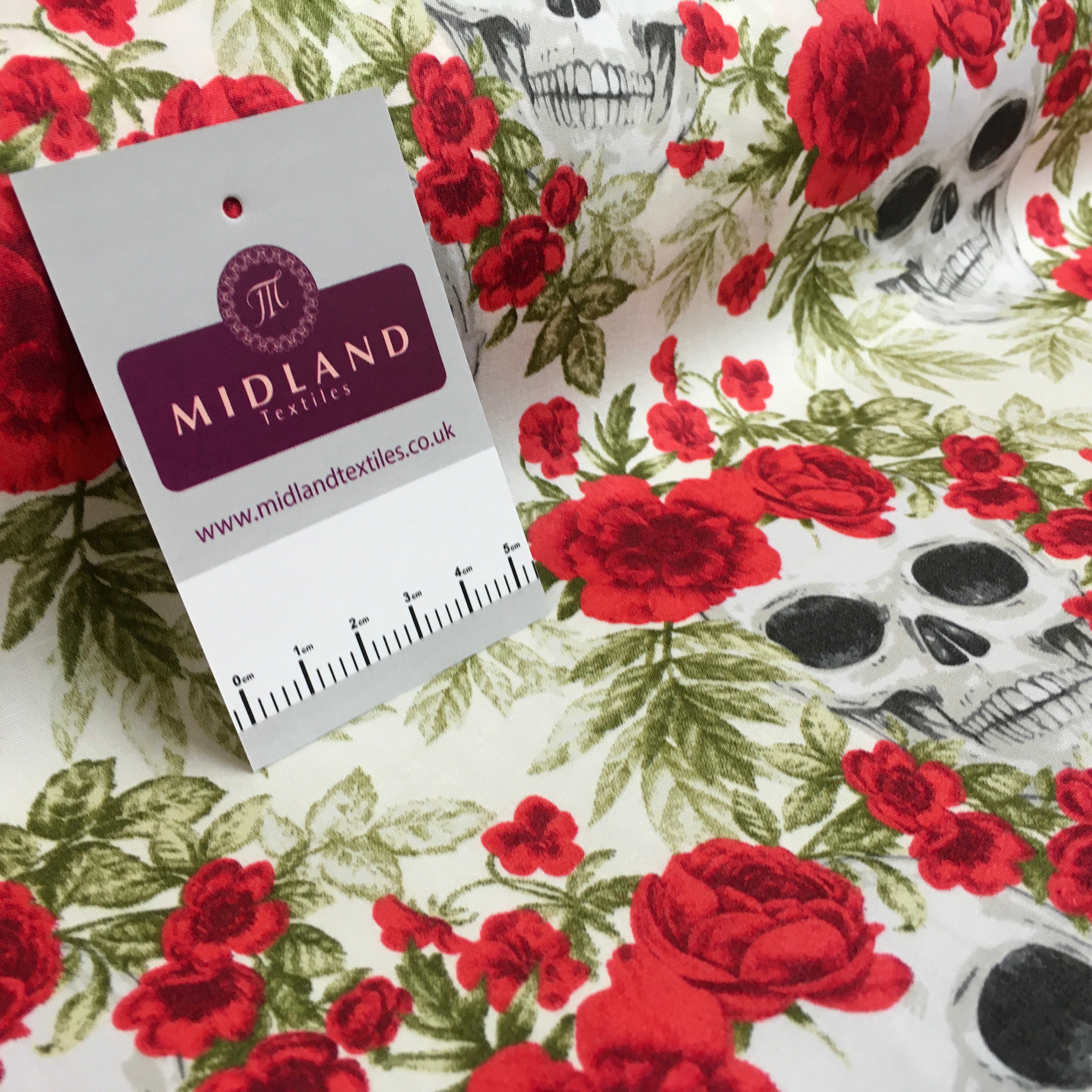 Halloween Skull and roses printed 100% cotton poplin craft mask Fabric 110 cm MD1395 Mtex