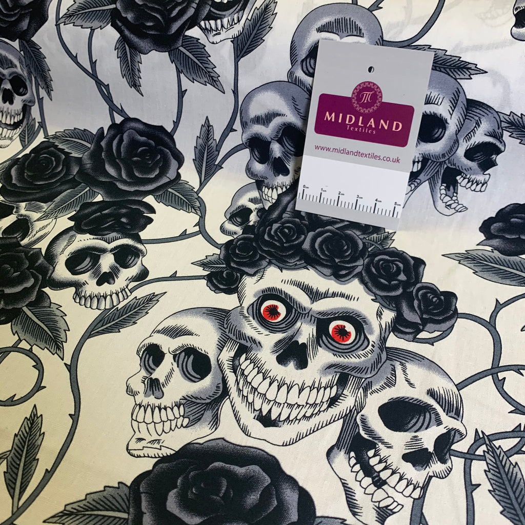 Halloween Skull and roses printed 100% cotton poplin craft mask Fabric MD1399 Mtex