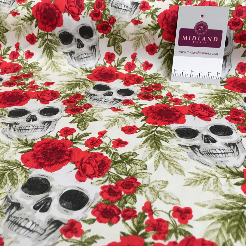 Halloween Skull and roses printed 100% cotton poplin craft mask Fabric 110 cm MD1395 Mtex