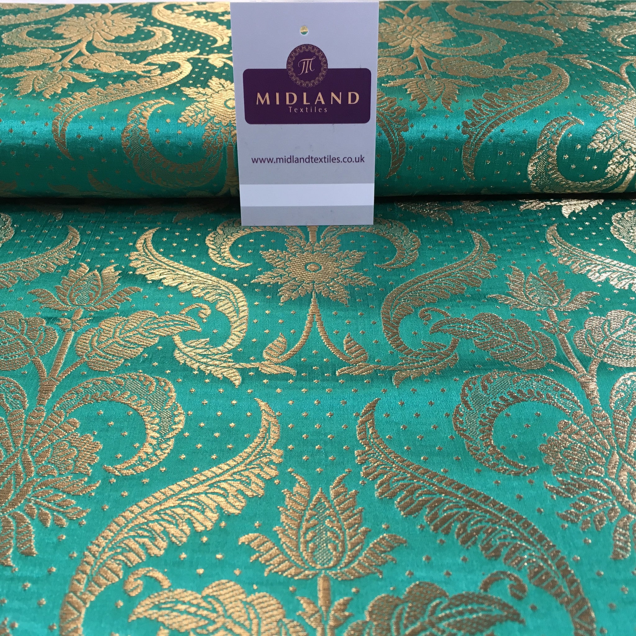 Indian Floral Ornamental metallic banarsi brocade faux silk fabric 44' Wide M648 - Midland Textiles & Fabric