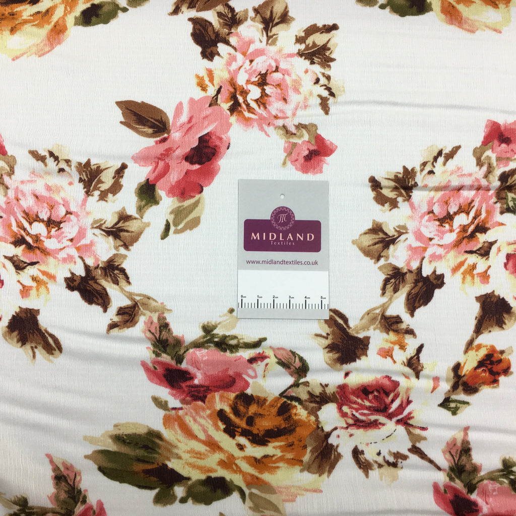 Floral Roses Crinkle Satin Chiffon Dress Fabric M1492 Mtex