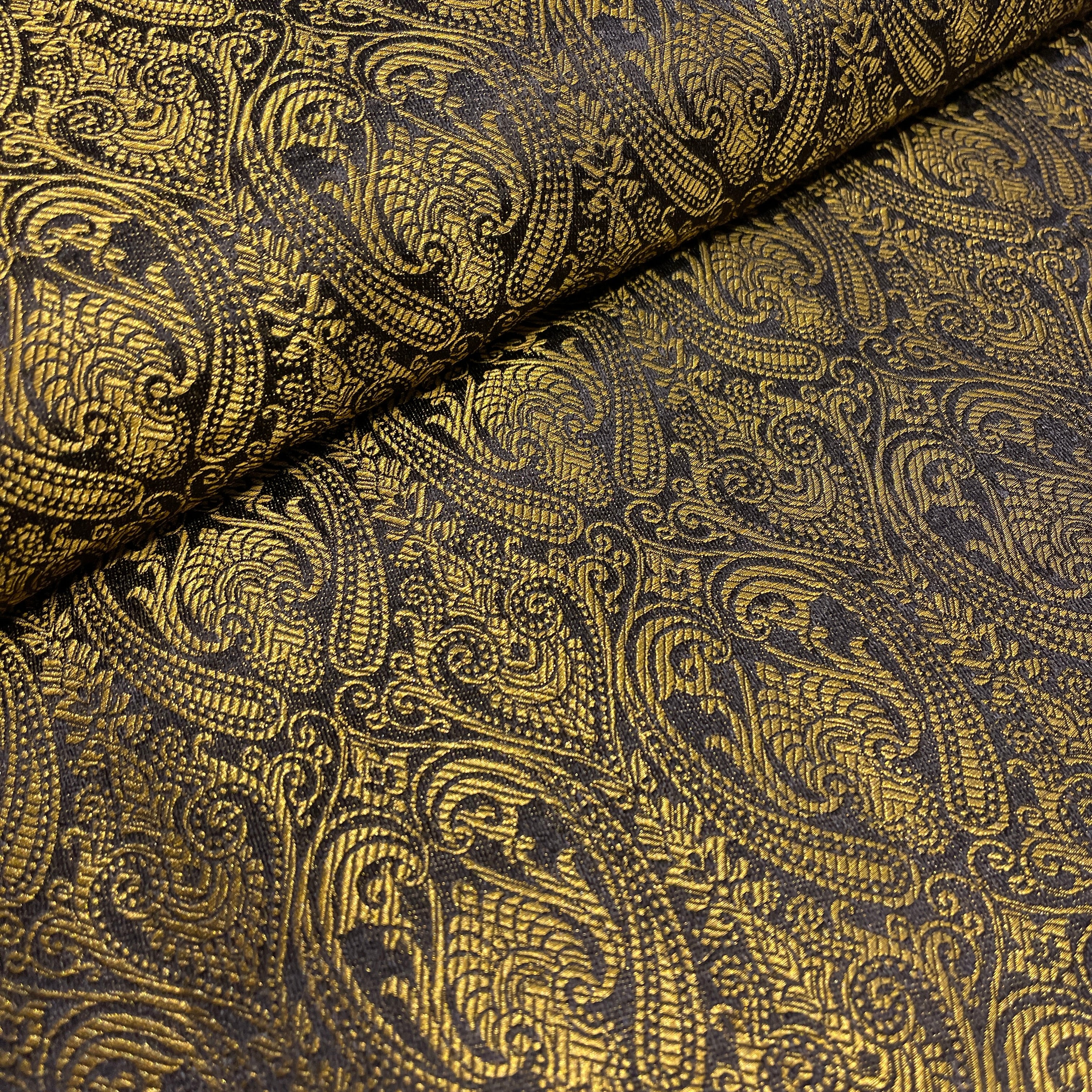 Black Indian Banarsi Brocade faux silk wedding waistcoat fabric 44' Wide M994