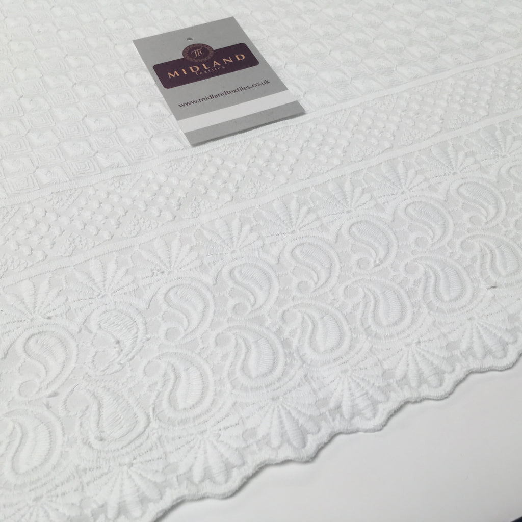 White on White Embroidery  Cotton Rich Fabric Dressmaking 58