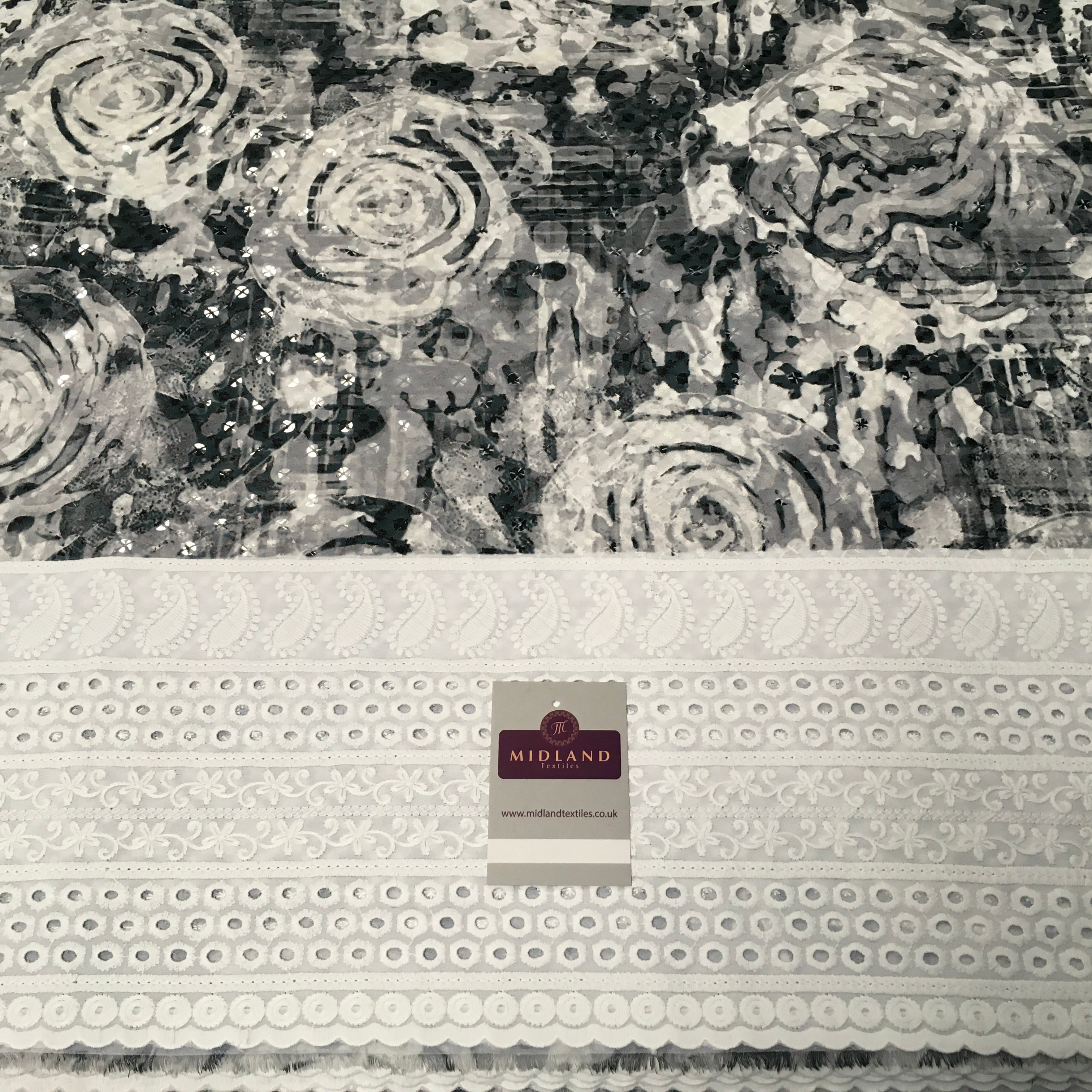 Digital Printed Cotton Border with Sequin Fabric 55' Wide MQ995 Mtex