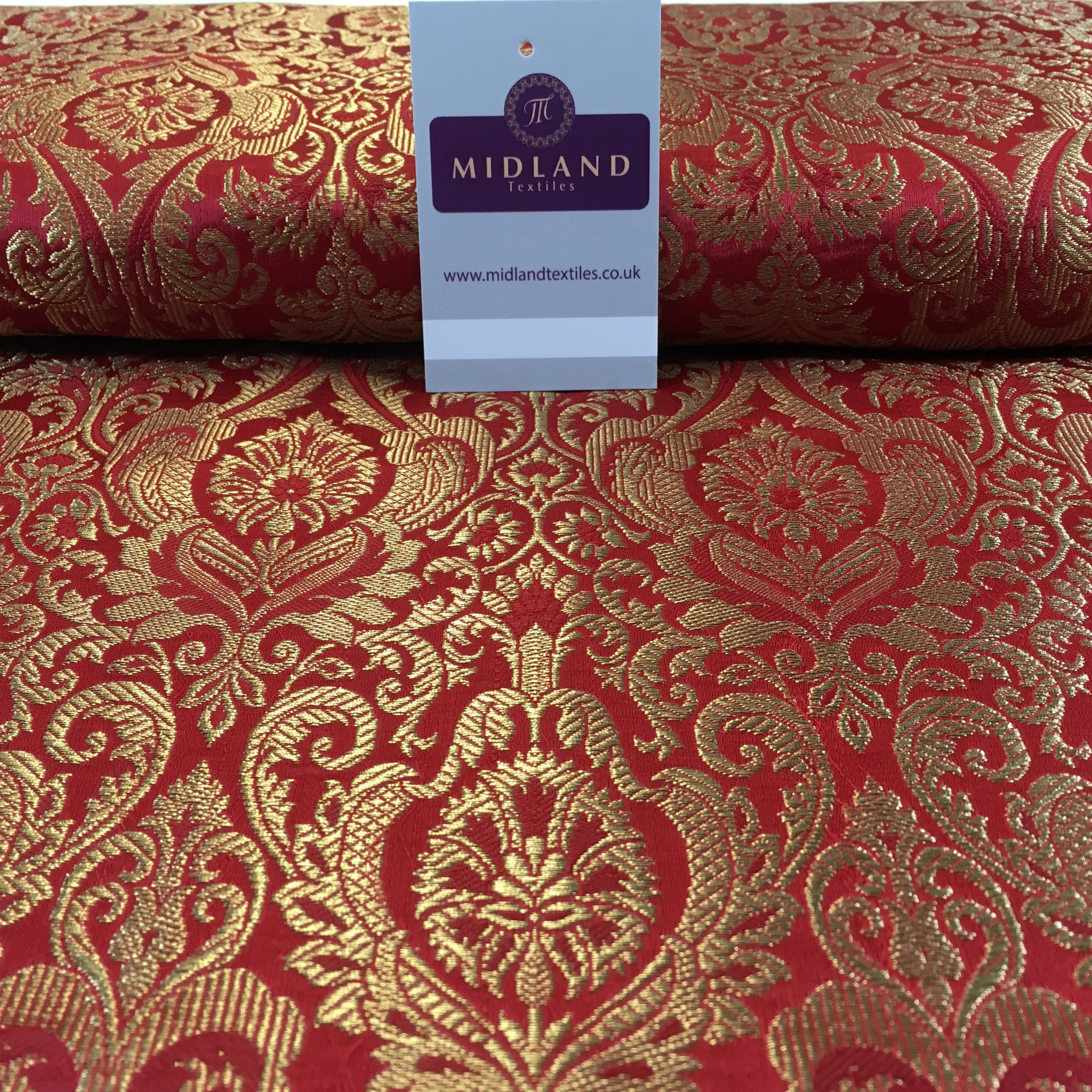 Indian Floral Ornamental Faux Silk Banarsi Brocade fabric 44' Wide M649 - Midland Textiles & Fabric