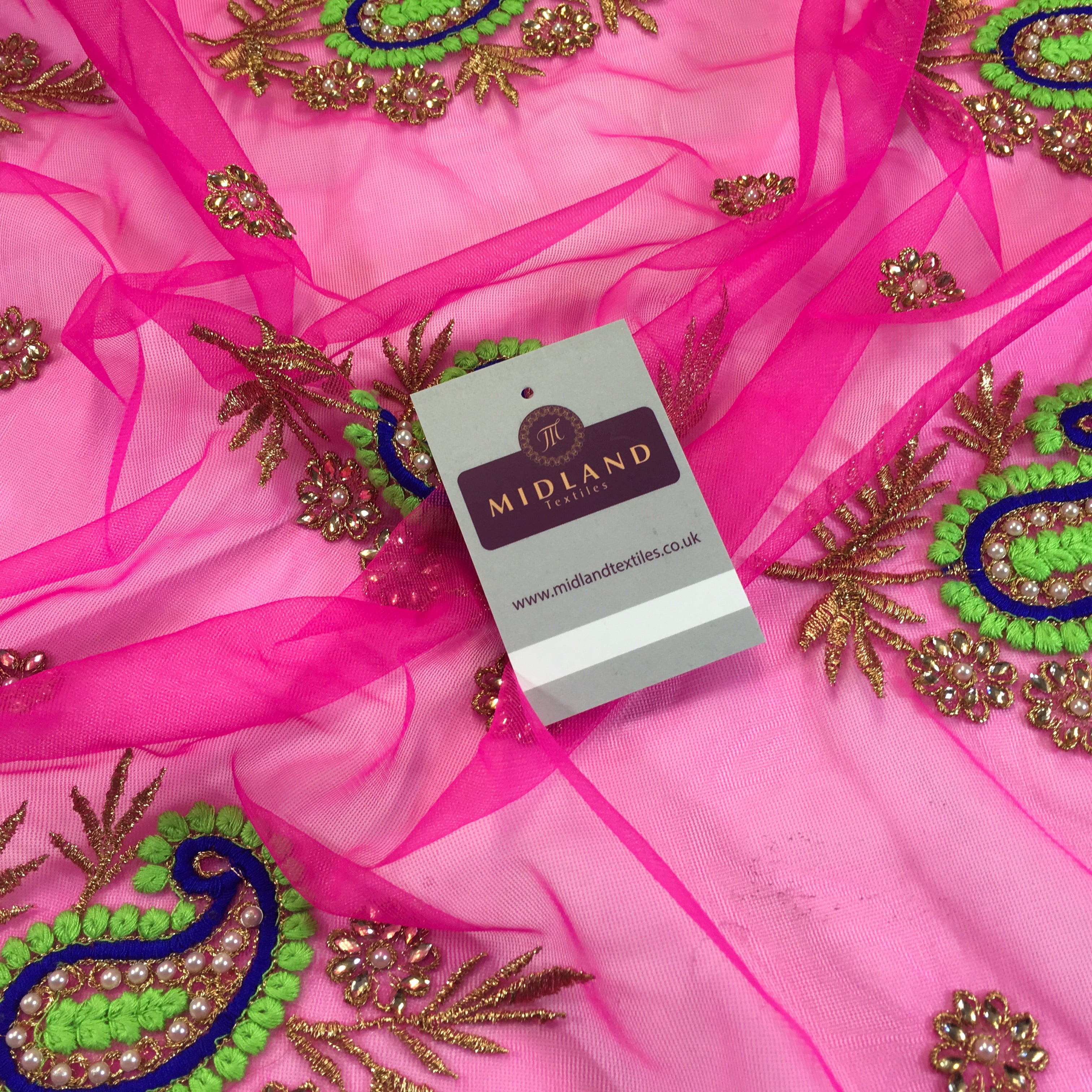 Indian Paisley flower embroidered tulle net fabric dress fabric 44' M763 Mtex - Midland Textiles & Fabric